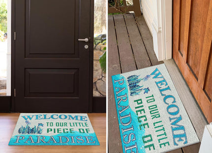 Supwhd Beach Coastal Door Mat, Coastal Beach Welcome Mat, Beach Room Decor, Nautical Door Mat, Beach House Decor, Welcome to Our Little Piece of Paradise 17x30 Inches