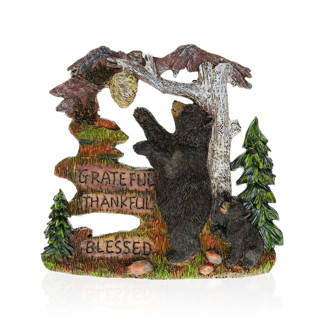 Black Bear Decorations for Home - Wall Signs for Home Decor Family - Decorative Bear Wall Plaque Wildlife Gift Ideas - Bear Wall Hanging Lodge Decorations for Home - Grateful Thankful Blessed 7.87"