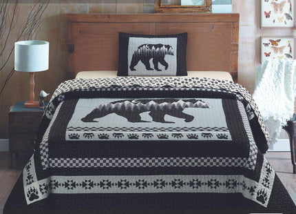 Virah Bella 2 Piece Twin Cabin Quilt Bedding Set - Moon Bear - Rustic Country Reversible Patchwork Comforter Set with Decorative Pillow Shams
