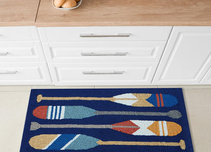 Liora Manne FRONTPORCH Indoor/Outdoor Hand Tufted Durable Area Rug - Traditional Nautical Ocean Decorative (Paddles Navy) (2' x 3')