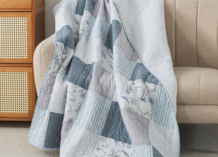 SLPR - Cotton Quilted Throw Blanket, 50" x 60" Blue Floral, Coastal Dream
