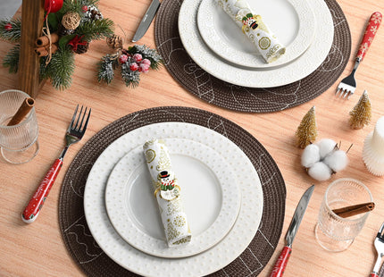 Feuille Round Christmas Placemats Set of 4,13.5 Inch Brown Gingerbread Man Placemats for Round Tables Winter Placemats Perfect for Indoor Christmas Decorations
