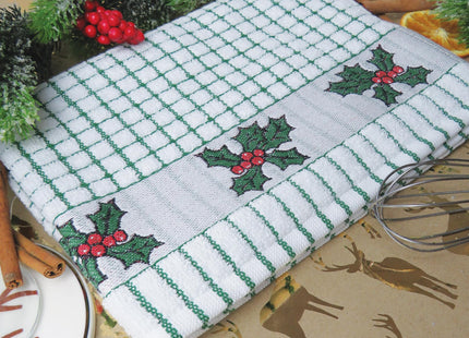 The Original Poli-dri Kitchen Towel from Samuel Lamont 100% Cotton (Holly Leaves)