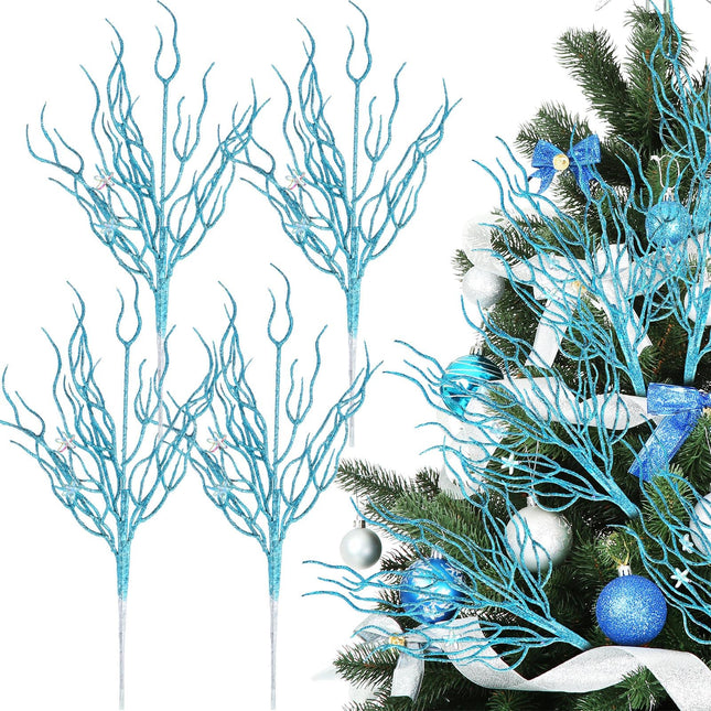 Vercraft 8 Pcs Blue Coastal Christmas Picks Glitter Coral Ornaments