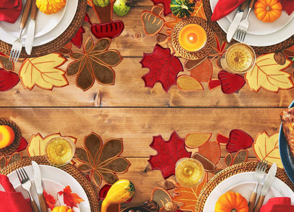 Fall Placemats Set of 6 Thanksgiving Embroidered Maple Table Mat, 11x17 in