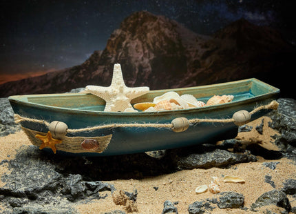 Konjouror Wooden Boat Tray Display, 2 Pack Blue Boat Model Decoration, Nautical Beach Ocean Decor