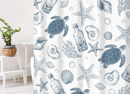 Blue Nautical Turtle Shower Curtain Set Ocean Coastal Beach Bathroom Decor