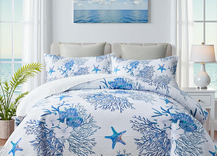 weesire Nautical Twin Quilt Set, Coastal Starfish Bedding, 2 Piece, 68"x86"