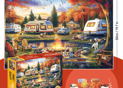 1000 Piece Camping Jigsaw Puzzle for Adults, Autumn RV & Campfire