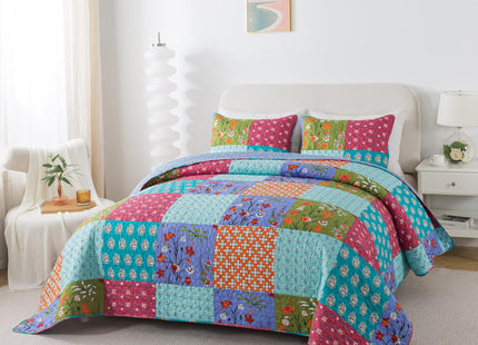 SLPR Urban Retreat 3-Piece Farmhouse Quilt Set - Queen Size Comforter with 2 Pillow Shams: Checkered Rust and Grey Comforter, Lodge Quilted Bedspread Coverlet