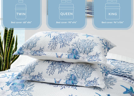 weesire Nautical Twin Quilt Set, Coastal Starfish Bedding, 2 Piece, 68"x86"