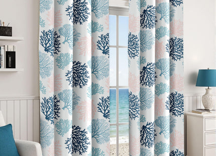 Coastal Coral Curtains, Grommet Window Panels, 52 x 63 Inch, 2 Panels