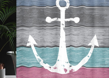 Ambesonne Anchor Shower Curtain, Weathered Themed Marine Nautical Ornament on Old Look Rustic Grunge Planks, Cloth Fabric Bathroom Decor Set with Hooks, 69" W x 84" L, Grey Seafoam
