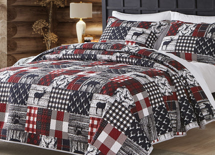 UMCHORD Cabin Quilt Sets King, Christmas Patchwork Rustic Lodge Deer Quilt Bedding Set, All Season Lightweight Reversible Bedspread Coverlet with 2 Pillow Shams