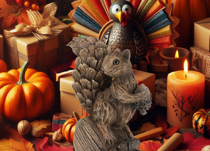 GoGnome Handcrafted Resin Squirrel Figurine on Pinecone - 8'' Woodland Animals Statue for Fall Winter Spring Summer Christmas Decor (Squirrel)