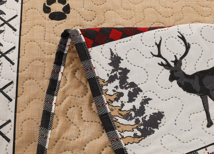 Rustic Twin Size Quilt Set - Lodge Cabin Plaid Patchwork Quilt, Country Bedspread, Reversible, Lightweight Quilt Coverlet with Forest Black Bear Moose Design