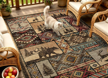 HOMORE Rustic Cabin Area Rug 5x7,Western Rugs for Living Room Bedroom,Brown