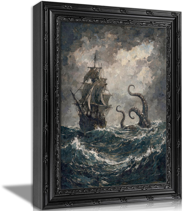 Yuantulan Vintage Gothic Nautical Octopus Framed Wall Art