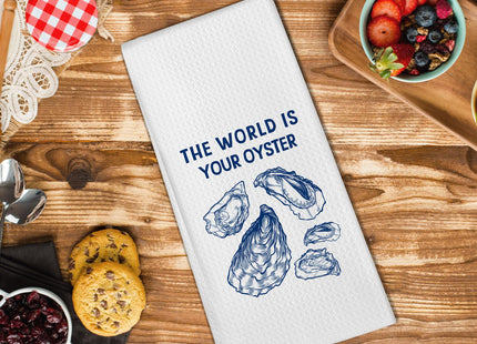 GWFSJYU Oyster Beach Kitchen Towels, The World is Your Oyster Inspirational Dish Tea Towels, Nautical Beach Decorative Hand Towel for Bathroom, Coastal Kitchen Decor, 16x24 Inch