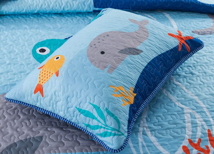 Soul & Lane - Kids Ocean Quilt Set, Whale Sea Bedding, Queen with 2 Shams