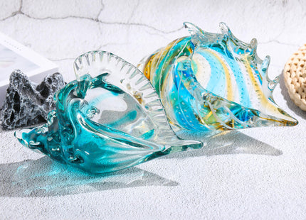 Qianwei Hand Blown Glass Conch Shell Figurines Ornament - Seashell Handmade Sea Animals for Home Crystal Glass Sculpture Coastal Decor - Ocean Beach Sea Shell Collection for Birthday Gift