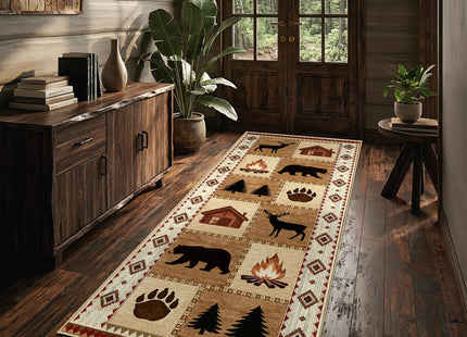 Rustic Cabin Bear Deer 2x6 Runner Rug for Hallway Bathroom Kitchen Washable
