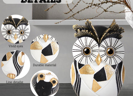 Modern Black White Owl Statue Gold Accent Owl Figurine Home Office Decor