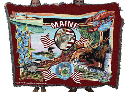 Pure Country Weavers State of Maine Blanket by Dwight D Kirkland - Gift Tapestry Throw Woven from Cotton - Made in the USA (72x54)