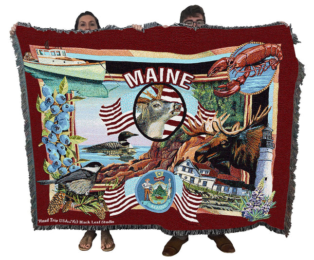 Pure Country Weavers State of Maine Blanket by Dwight D Kirkland - Gift Tapestry Throw Woven from Cotton - Made in the USA (72x54)