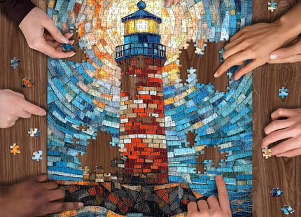 Mosaic Lighthouse Puzzles for Adults 1000 Piece, Stained Glass Beach Ocean Puzzle Hard Impossible Difficult, Colorful Lighthouse Scenic Jigsaw Puzzles Challenge