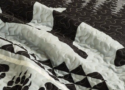 Virah Bella Moon Bear 3-Piece Full/Queen Quilt Set - 90"x90" Reversible Silhouette Cabin Bedding with 2 Standard Pillow Shams - Rustic Lodge Black Bear Paw Print Woodland Mountain Coverlet