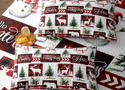 ITFRO Christmas Quilt Set Queen Deer Bear Snowflake Pine Tree Red Buffalo Plaid Bedspread Soft Microfiber 3 Piece Bedding Set with 2 Pillow Shams Holiday Coverlet Home Decor (Buffalo Plaid, Queen)