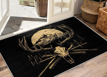 Yoozitrees Deer Skull Area Rug, 5x7, Black and Tan, Wildlife Pattern, Non Slip, Washable, Rustic Home Decor