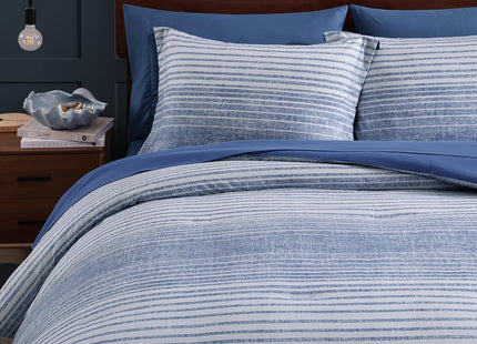 Queen Comforter Set Striped Ocean Blue Coastal 7 Pieces Bed in a Bag