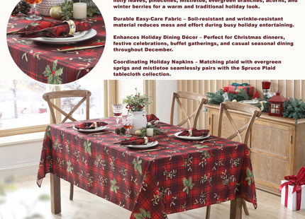 Newbridge Christmas Red Spruce Plaid 60 x 102 Inch Rectangle Fabric Tablecloth – Holly, Pinecones & Evergreen Winter Print, Soil Resistant No-Iron Holiday Dining Table Cover