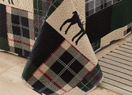 Ycosy 3pcs Breathable Lightweight Christmas Plaid Lodge Quilt Set Full/Queen Size Including Quilt, 2 Pillow Shams, Green, Polyester, Bedspread Set or Bedding Set