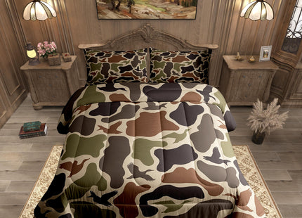 Erosebridal Duck Hunting Comforter Set Twin Size Army Camo Bedding Set Kids Boys Green Camouflage Military Comforter Wild Woodland Duvet Set Farmhouse Lightweight Room Decor