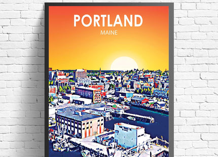 Portland Maine Art Poster Print, Portland Sunset Landscape Scenery Skyline of City, Abstract City Decoration for Bedroom and Living Room. (Portland Maine, 24x36 inches (Unframed))