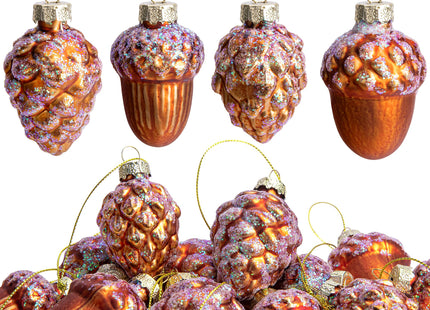12 Pcs Pine Cone Glass Ornaments - Christmas & Fall Hanging Pinecone Decor