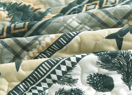 Chezmoi Collection Lake 3-Piece Lodge Quilt Set King - Multicolor Pine Tree Fish Deer Explorer Mountain Printed Microfiber Lightweight Bedspread Set for All Season