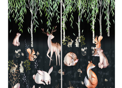 SENRUEGT Forest Animal Curtains, Watercolor Cartoon Woodland Plants Animals Bears Moose Mushrooms Printed Curtains for Kids Boys and Girls Bedroom Window Drapes 42x45 Inch, Style-9