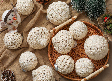 Syhood 24 Pcs Crochet Christmas Ornaments 5 Styles 2.36" 3.15" Handmade Crochet Knitted Christmas Pinecone Ball Ornaments for Xmas Tree Party Decoration Supplies (Warm White)