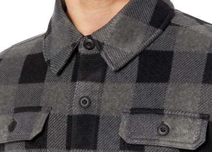 Amazon Essentials Men's Long-Sleeve Polar Fleece Shirt Jacket for Winter, Black Charcoal Buffalo Plaid, Large