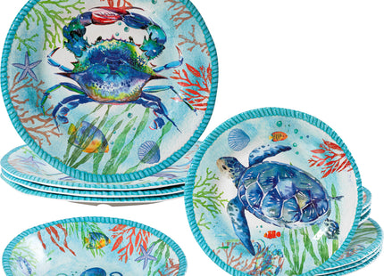 ZAROCRUS Coastal Dinnerware Sets, Ocean Theme Unbreakable Kitchen Plates and Bowls Set, Coastal Dishes Lightweight Dinnerware Set, RV and Camping dishes set for 4, Dishwasher Safe