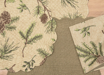 Woodland Retreat Quilted Reversible Cotton Pinecone Table Runner 14" x 51"