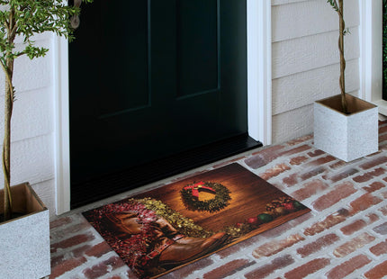 Lunarable Christmas Doormat, Driftwood Tree with Ornamental Nautical Design Starfish and Seashells Noel Theme, Decorative Polyester Floor Mat with Non-Skid Backing, 30" X 18", Warm Taupe