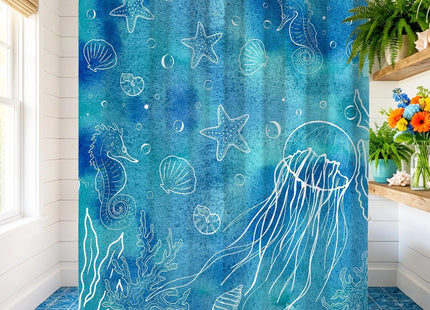 TSLOVER Blue Coastal Seashell Starfish Seahorse Shower Curtain 72x72 Inches