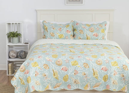 C&F Home St. Martin Blue Full/Queen Bed 3 Piece Quilt Set Summer Beach Ocean Coastal Nautical Seashell Reversible Machine Washable Lightweight Bedspread Bedding Coverlet Full/Queen 3 Piece Set Blue
