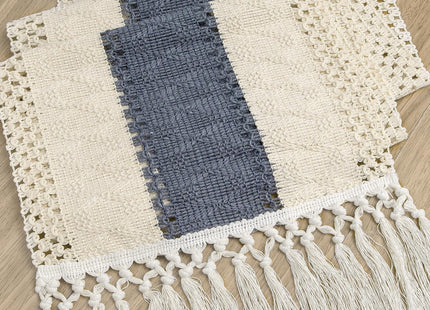 yuboo Table Runner 72 Inches Long, Blue and White Table Runner - Farmhouse Coastal Boho Macrame Dresser Runners for Bedroom, Dining & Coffee Table with Tassels
