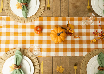 DII Fringed Check Tabletop, Table Runner, 14x72, Pumpkin Spice
